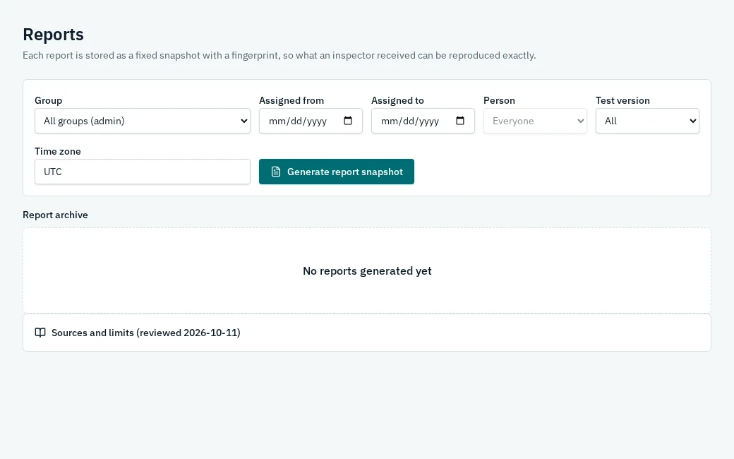 Report filters, snapshot creation and archive