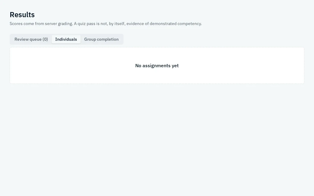 Review queue, Individuals and Group completion tabs