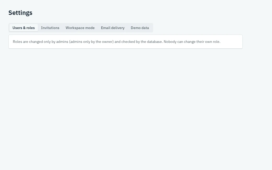 Settings tabs and protected role management
